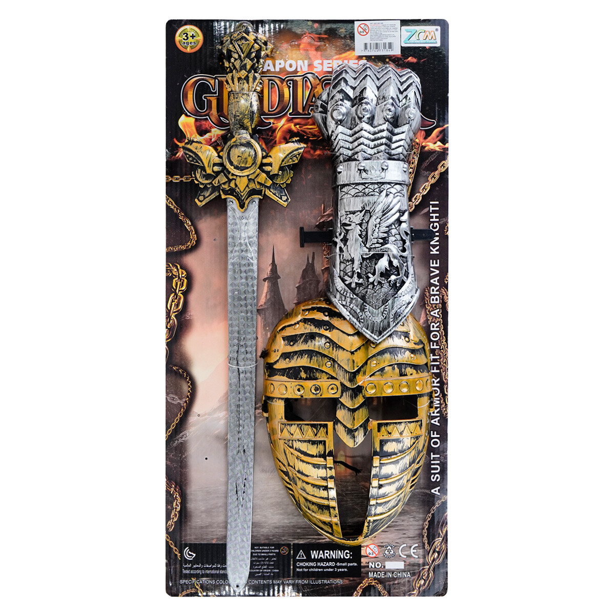 Set medieval con espada, careta y muñequera 