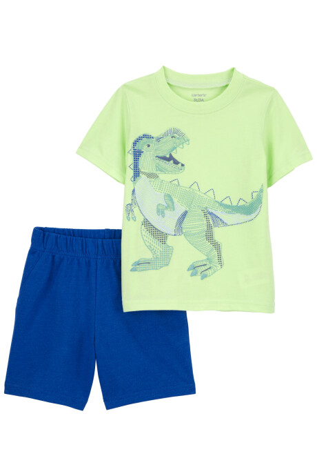 Set dos piezas de algodón, short y remera con dino bordado Sin color