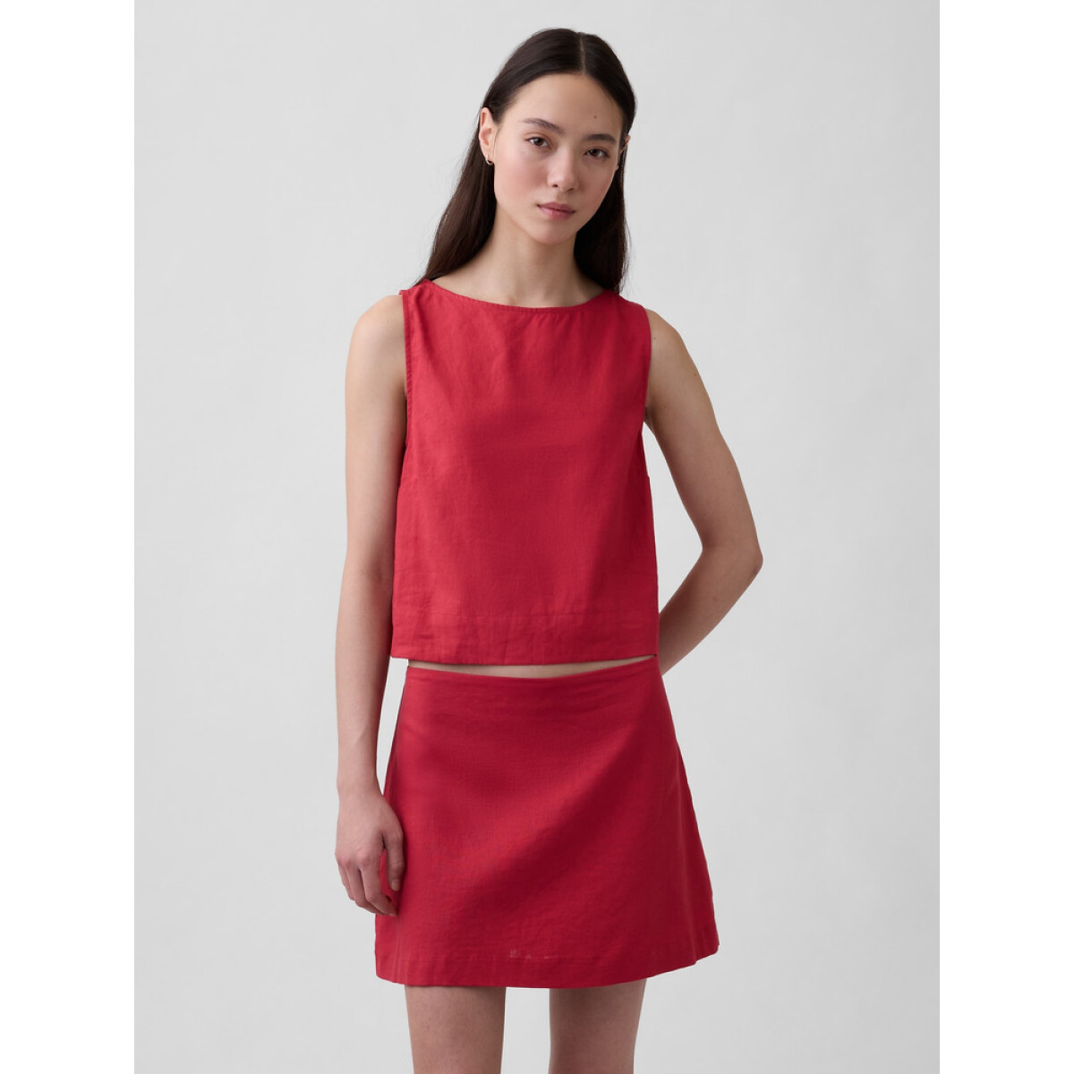 SL SHELL TOP - LINEN - CHAKRA RED 