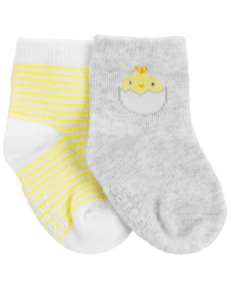 Pack dos pares de medias de algodón, antideslizantes, diseño pollito 