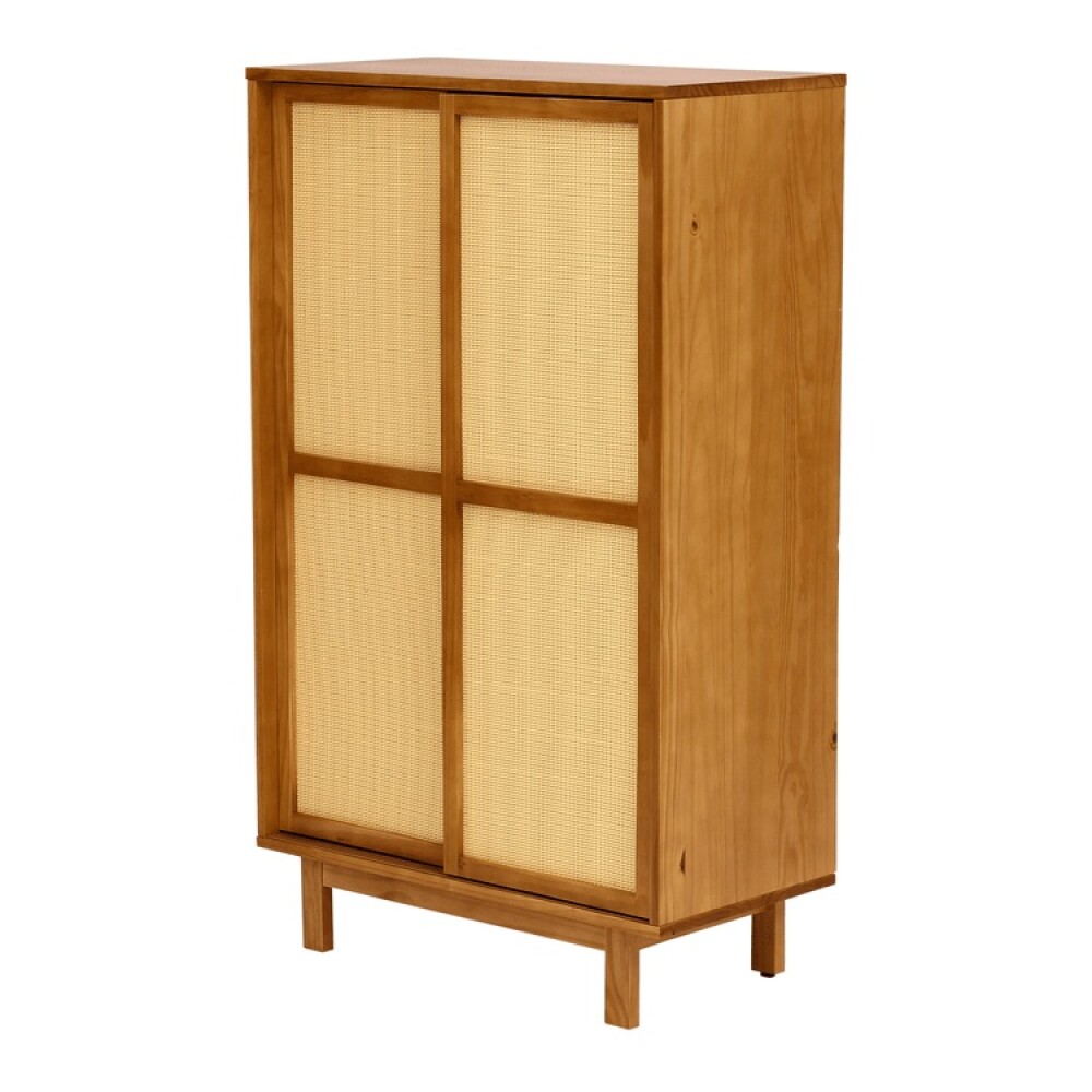 ARMARIO DE MADERA MACIZA CON 2 PUERTAS CORREDIZAS DE RATÁN Y ESTANTES ARMARIO DE MADERA MACIZA CON 2 PUERTAS CORREDIZAS DE RATÁN Y ESTANTES