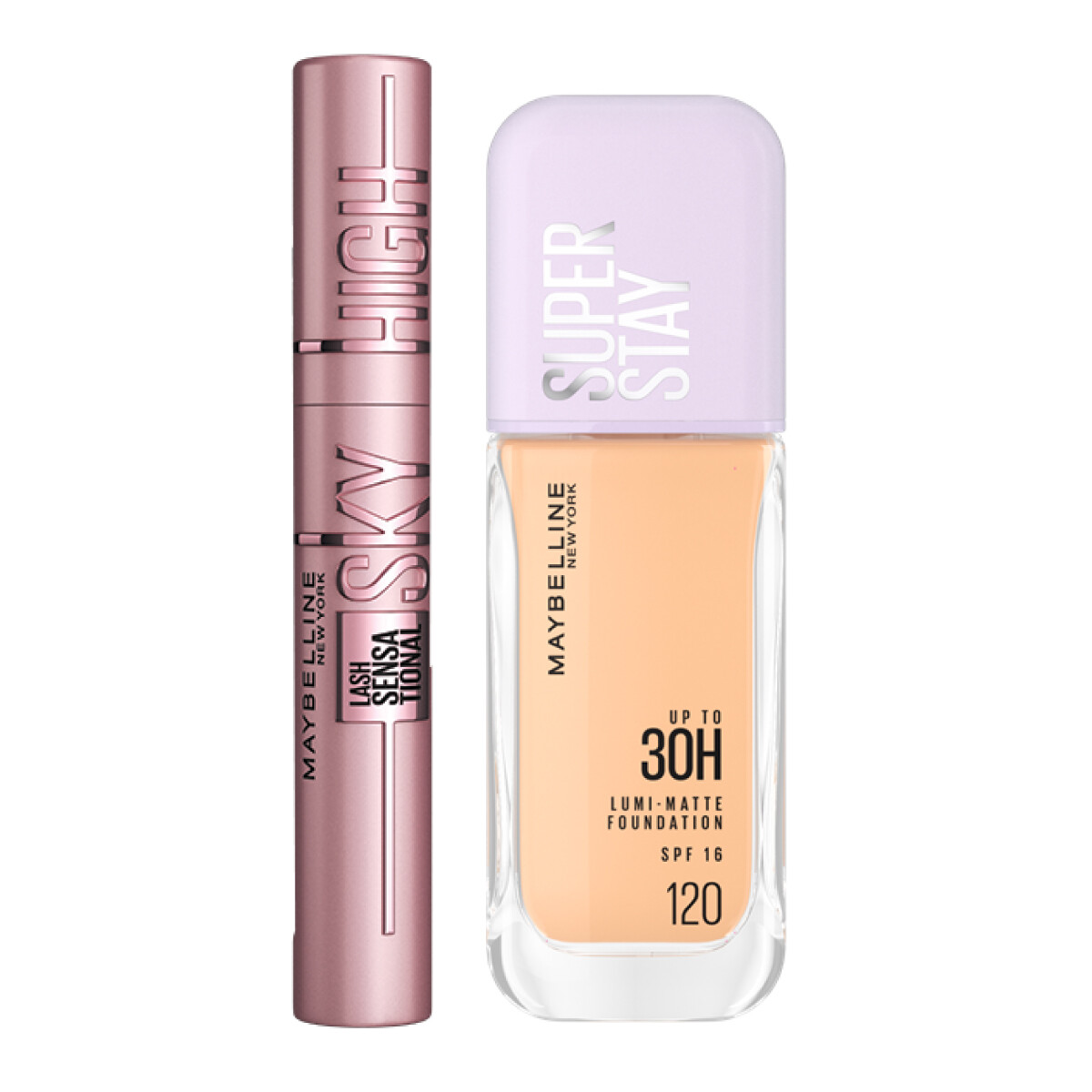 Pack Maybelline New York - Máscara De Pestañas Sky High + Base SuperStay Lumi Matte 120 