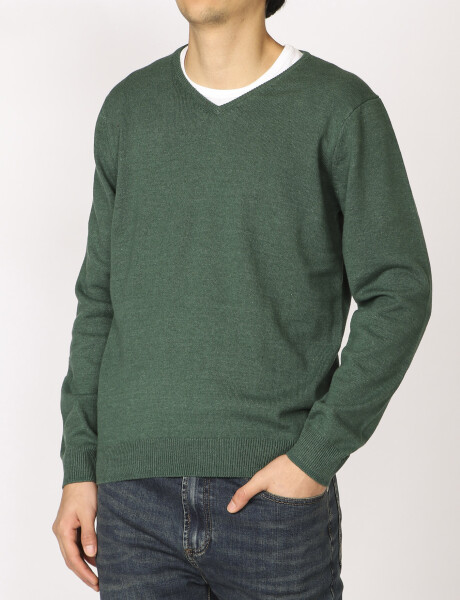 470318 SWEATER V HARRINGTON LABEL Verde Melange