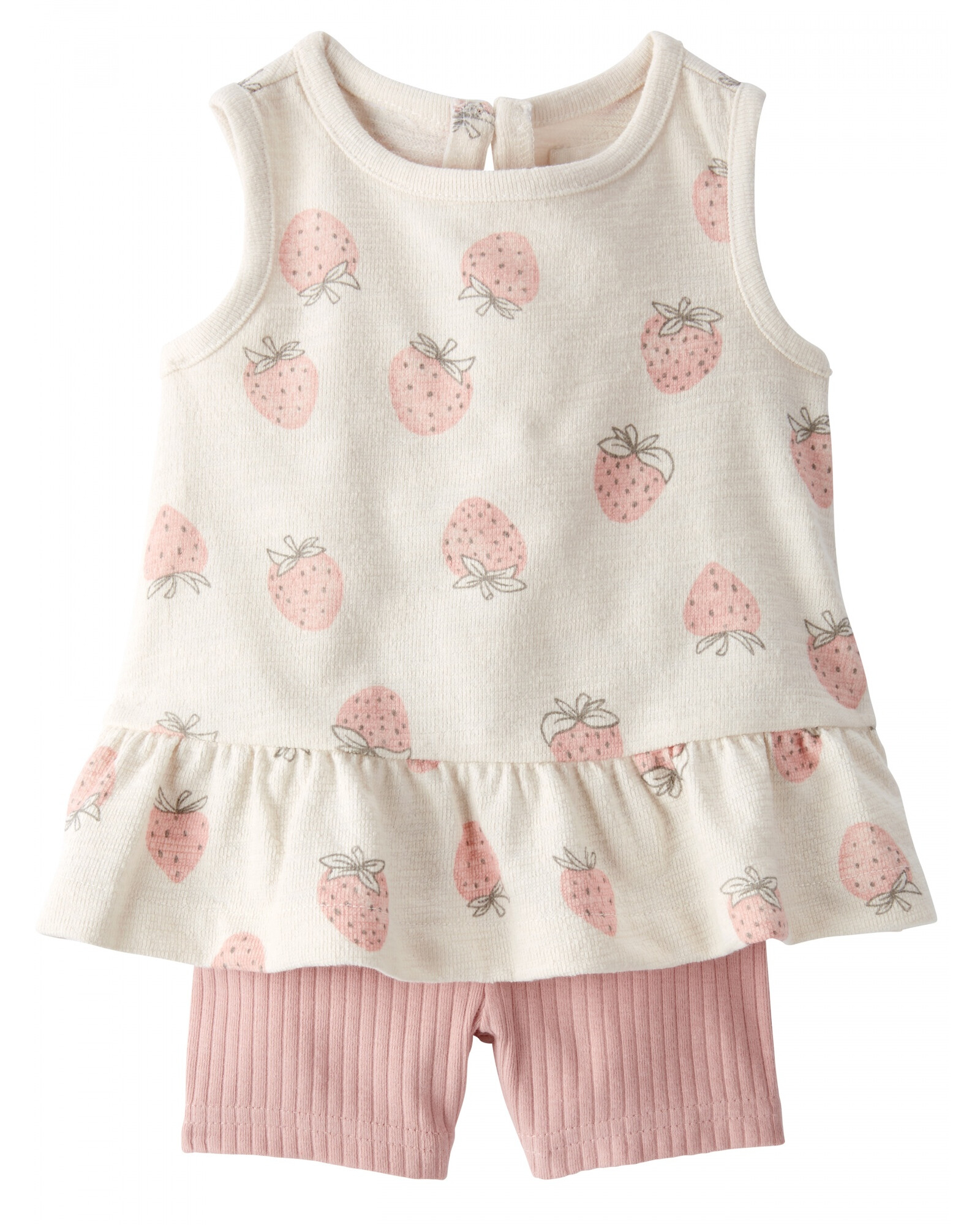 Set dos piezas de algodón orgánico, short y musculosa, diseño frutillas Sin color