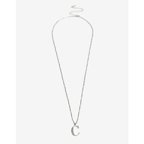 Collar Largo Dije Inicial C Plateado Rodio