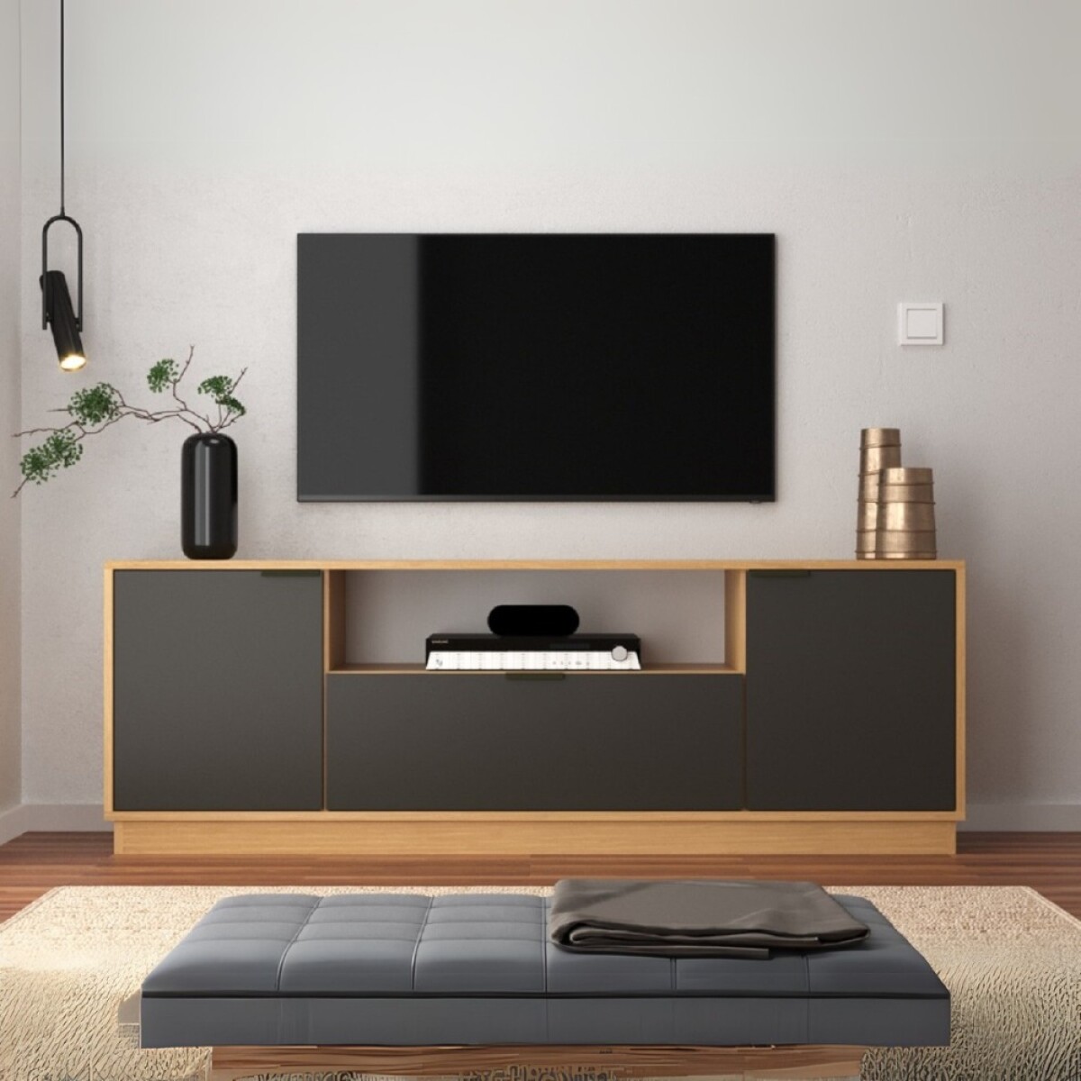 Rack Tv 75 Pulgadas Living Modular Nogal / Grafito - Marrón 
