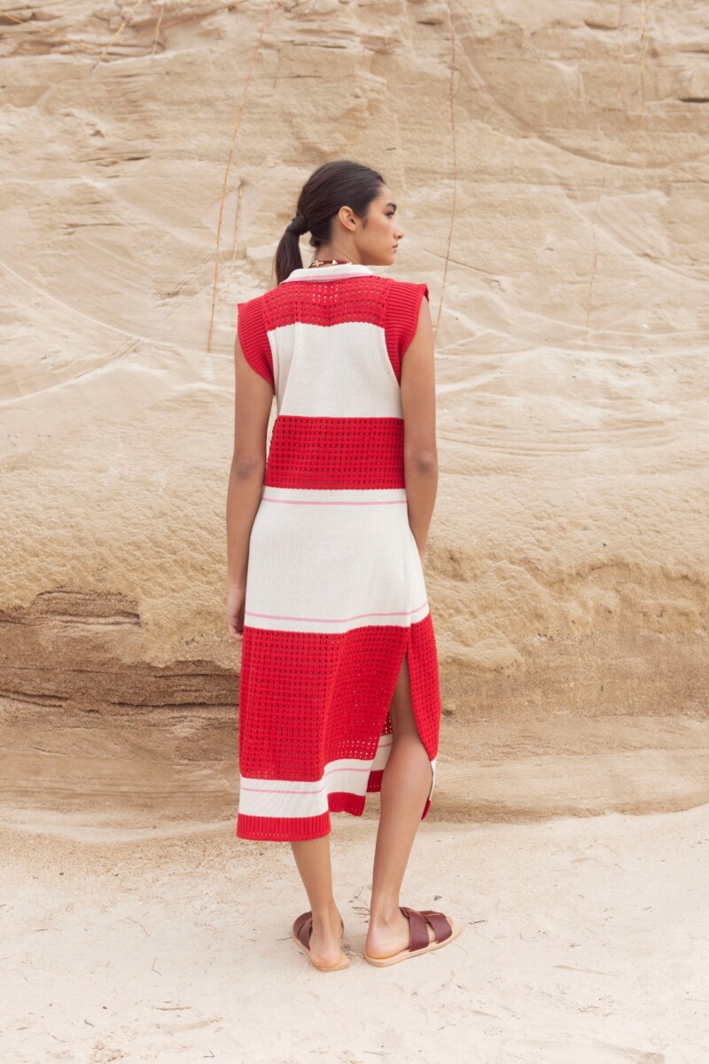 VESTIDO STRIPE Crudo Y Rojo