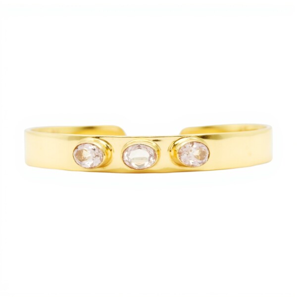 Brazalete Jaipur-Plata Rodinada con micra oro 18k-Piedra Cuarzo rosa-BR2005 conpiedra