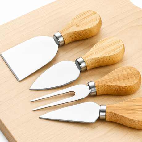 Set de cuchillos para queso con soporte magnético de bambú - 6x8cm Sc