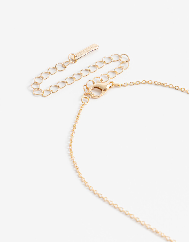 Cadena Corta con Dije Color Collar Con Dije Flor Cerámica. - Dorado