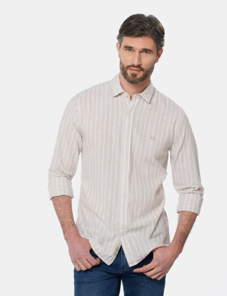 CAMISA DE LINO RAYADA Beige