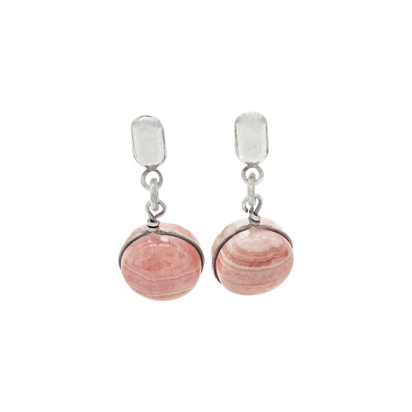 Caravanas colgante circulo-Plata 925-Piedra Rodocrosita -CA3384 Conpiedra