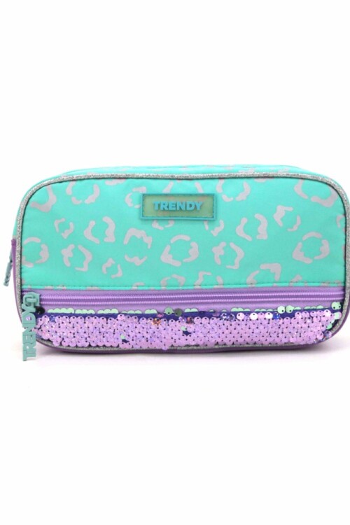 Cartuchera animal print con lentejuelas Verde agua