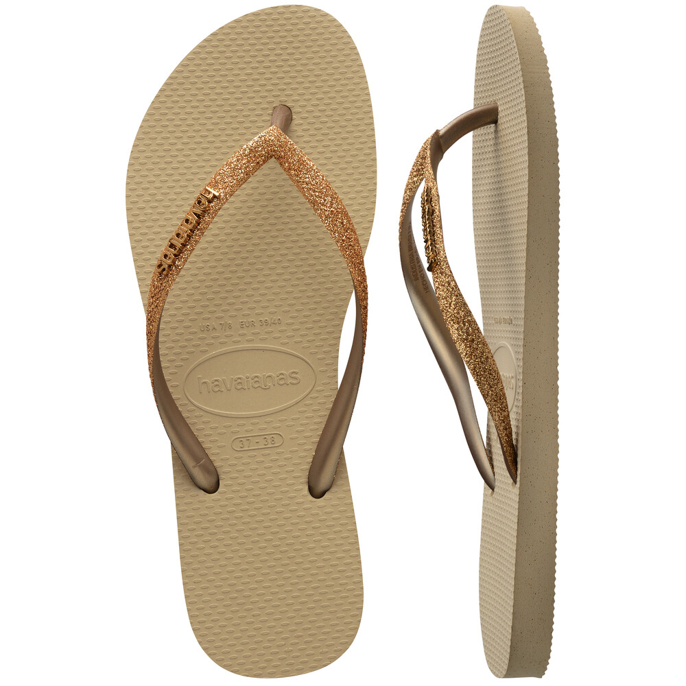 Sandalias Havaianas Slim Glitter II Mujer Arena/Luz De Oro Metalico