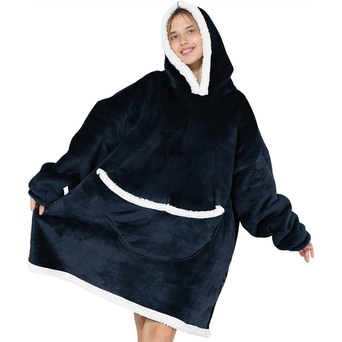 Manta Buzo Poncho Canguro Polar C/ Capucha Corderito - Azul 