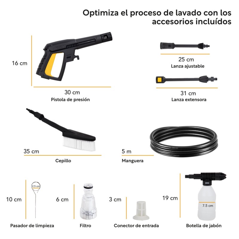 Hidrolavadora Kingsman Alta Presión 103 bar + Accesorios 1400w Hidrolavadora Kingsman Alta Presión 103 bar + Accesorios 1400w