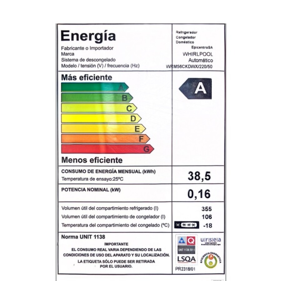 Heladera 462 Lts Frío Seco Inverter Whirlpool WRM56CKDWX Heladera 462 Lts Frío Seco Inverter Whirlpool WRM56CKDWX