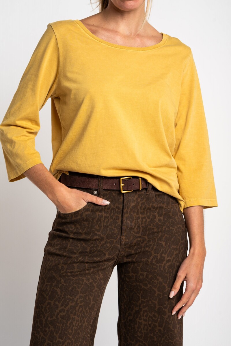 Remera Lavada Manga 3/4 Amarillo Pastel