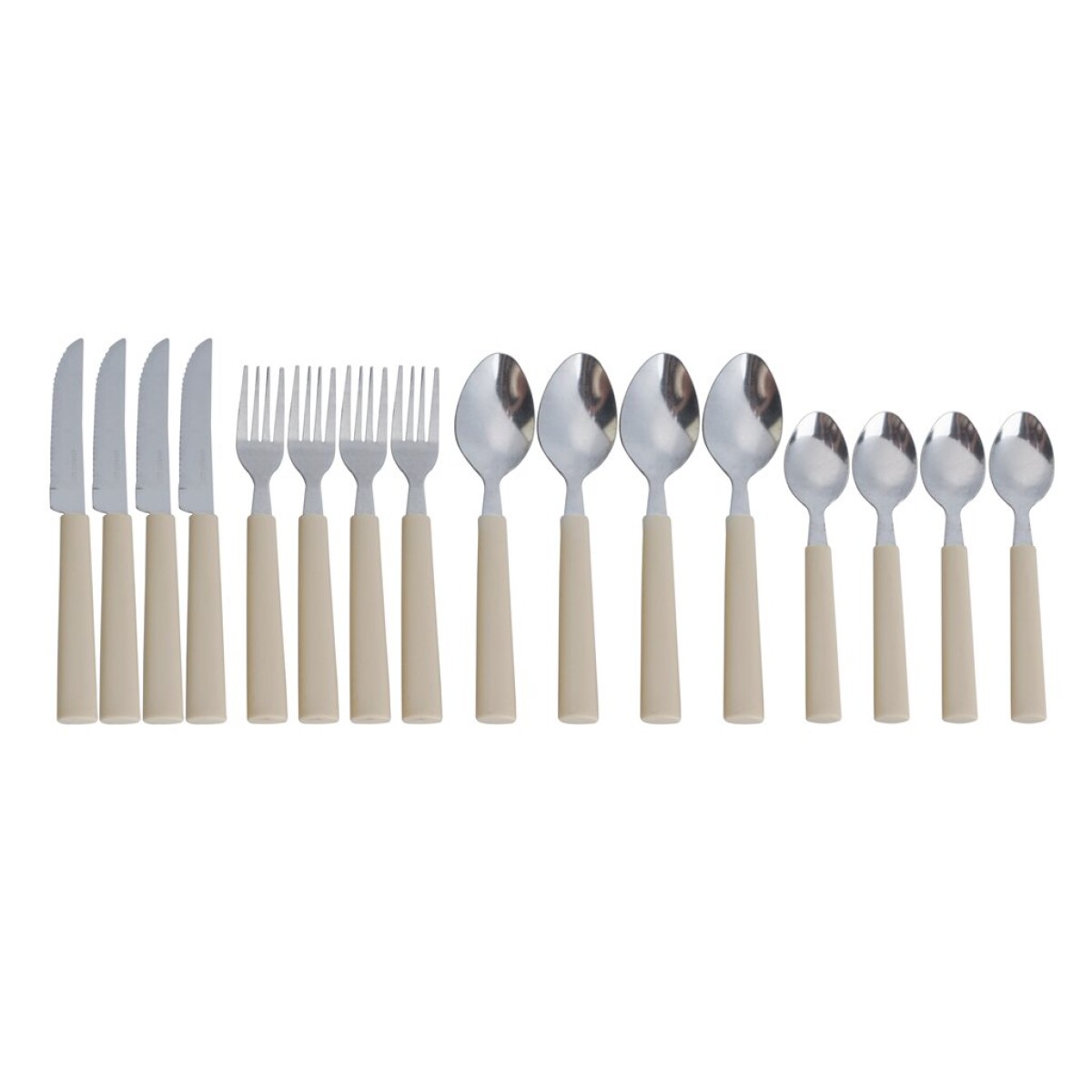 JUEGO DE CUBIERTOS 16PZAS MANGO PLASTICO CREMA 