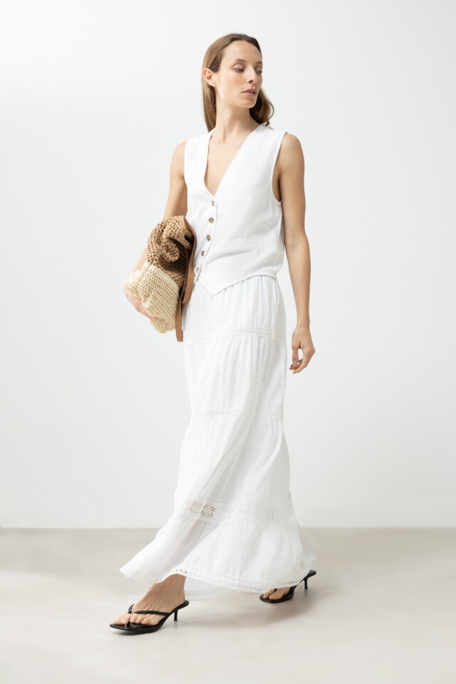 Maxi falda con puntillas blanco