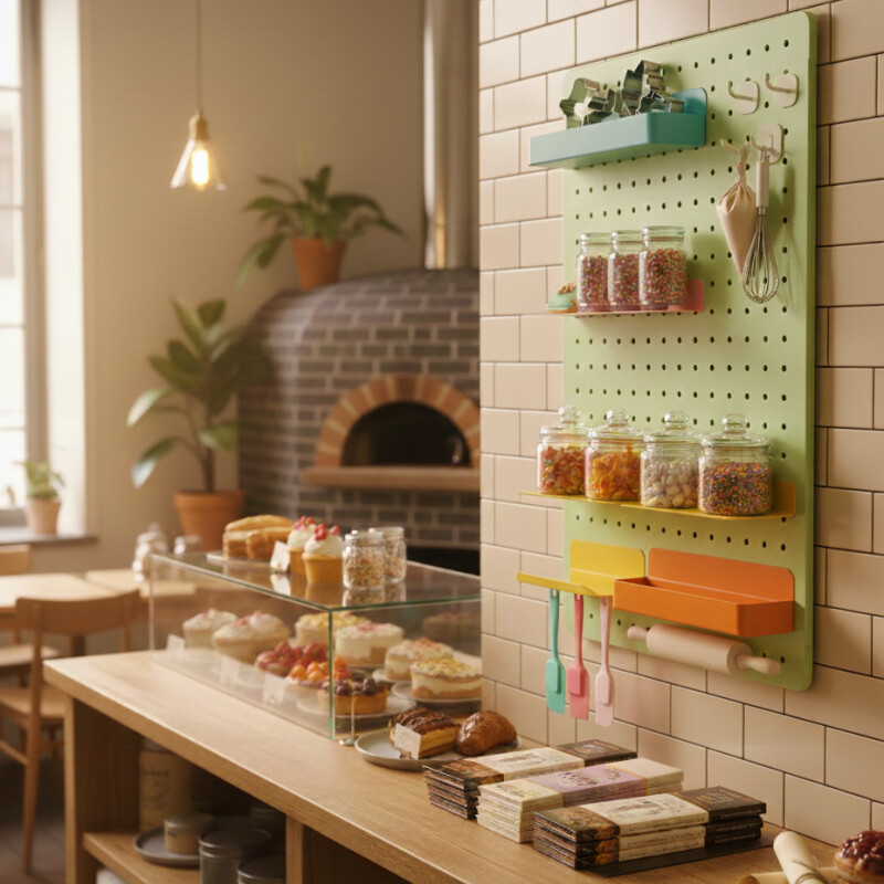 Panel perforado pegboard metálico organizador de pared 60x40 cm – Multiuso para el hogar Verde