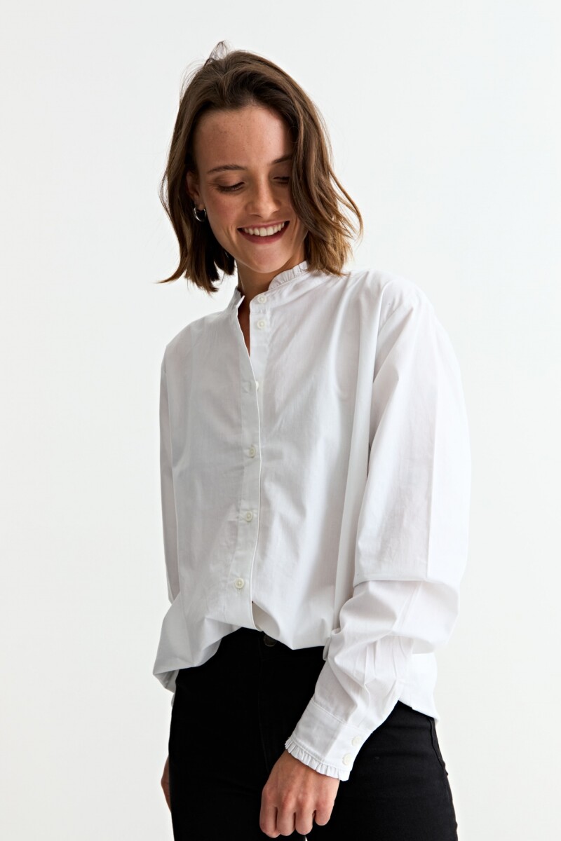 Camisa m/l con volado en cuello y puños - Blanco 