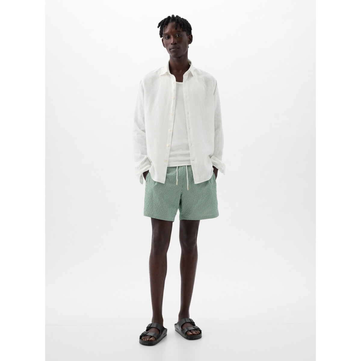 6 INCH SWIM SHORT - GREEN STRIPE 