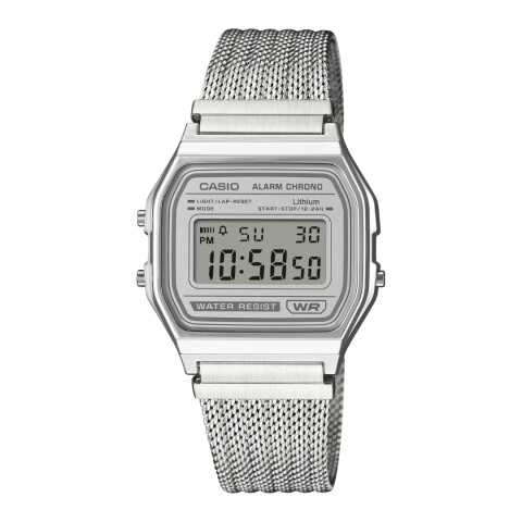 Reloj Casio Retro A158WEM 7DF Unisex con correa de acero milanesa Plateado
