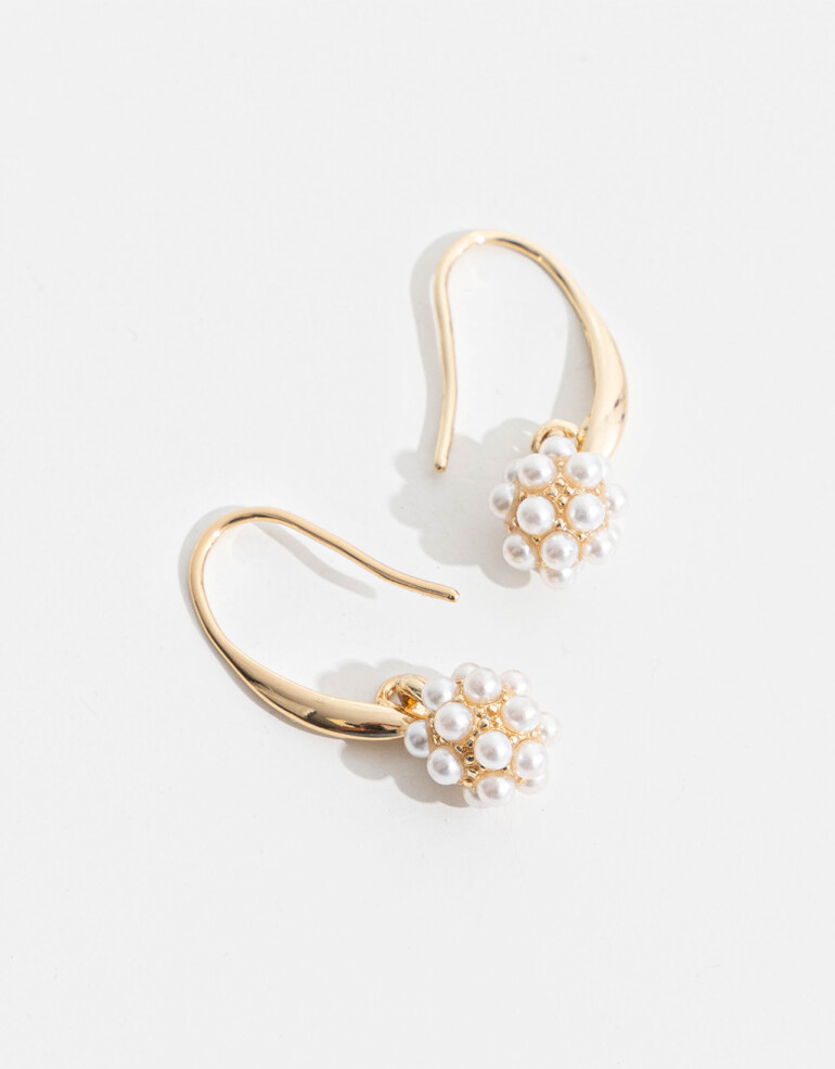 Aros Colgantes Cortos Perla Aros Colgantes Con Perlitas - Dorado