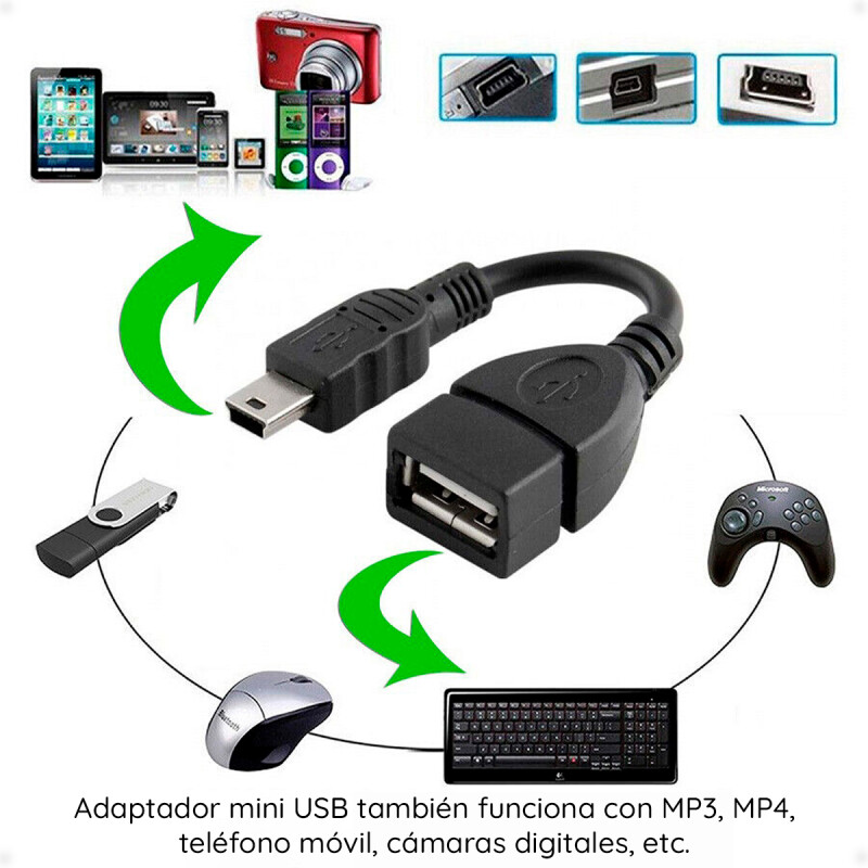 Adaptador OTG Mini USB a USB A Hembra con Cable Adaptador OTG Mini USB a USB A Hembra con Cable