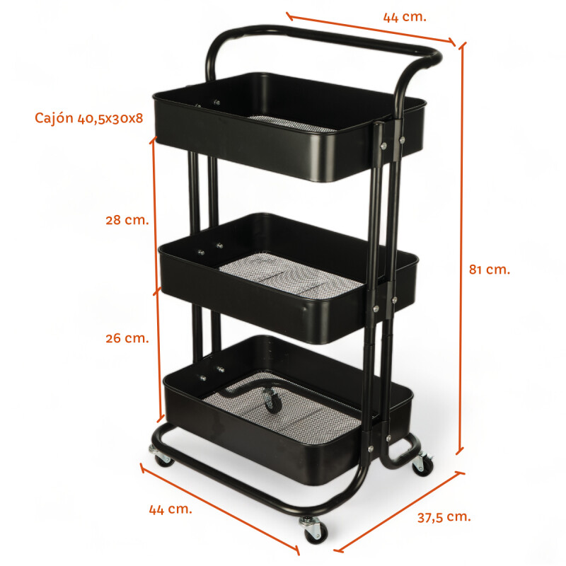 Carrito Rack Multiusos Organizador 3 Estantes 100% Metal Negro