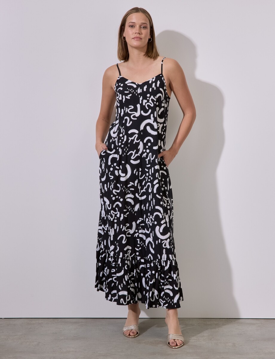 Vestido Maxi Print - Negro/blanco 