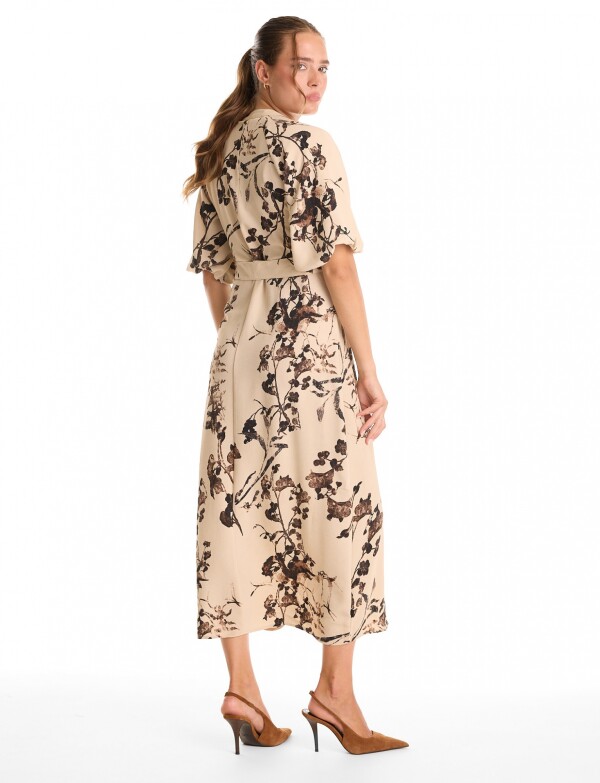 Vestido Maxi Cinto Flores BEIGE/MULTI