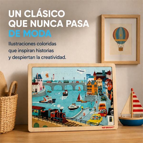 Puzzle de Madera Top Bright Ciudad 100 Piezas con Base CELESTE