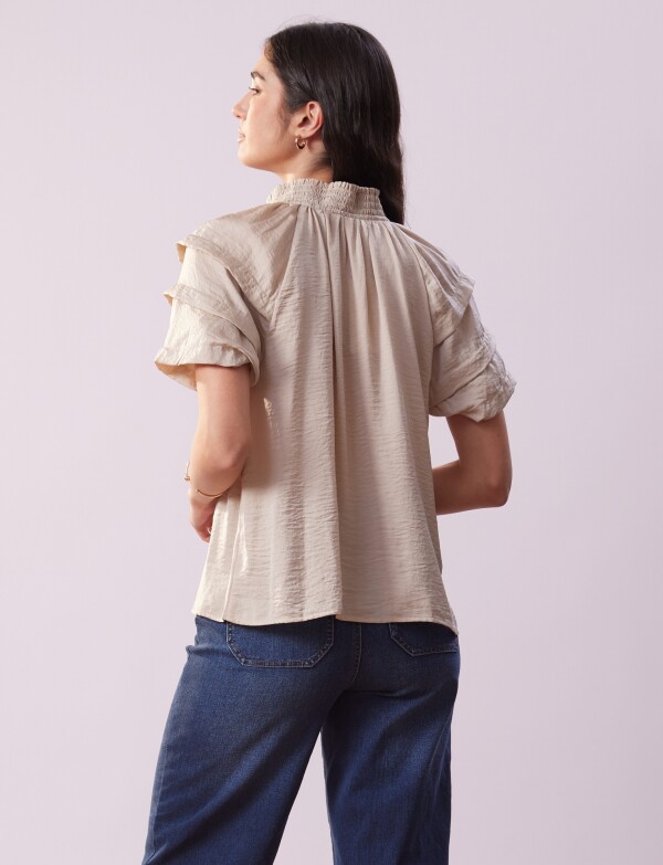Blusa Cordel Manga Volados BEIGE