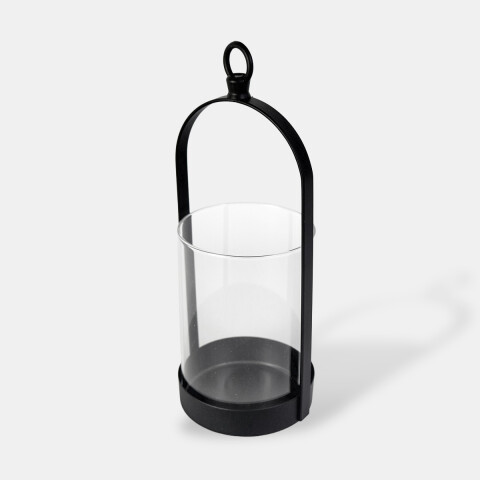 PORTA VELA METAL NEGRO/VIDRIO 10X9X24CM Unica