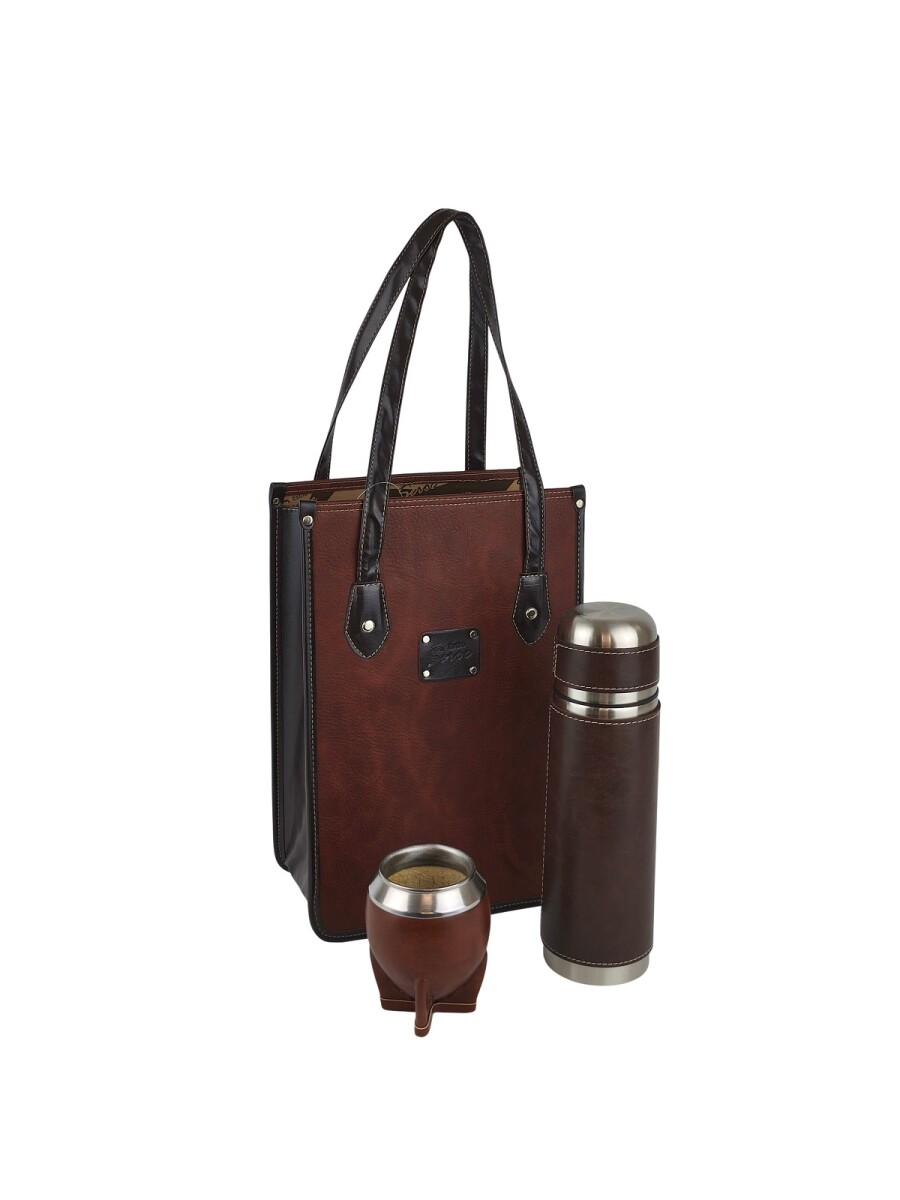 Set Matero Premium de Lujo | Termo Acero Inox 750ml, Matera Rígida y Mate Forrado - Marron 