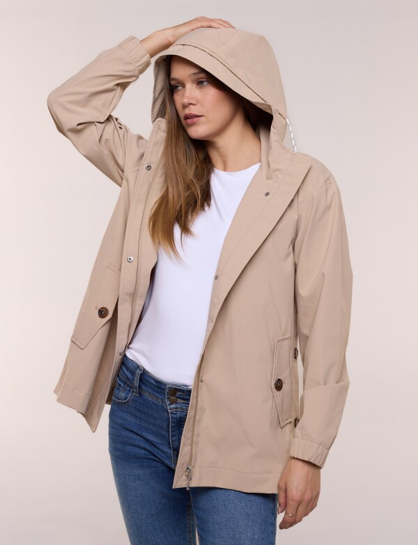 Gabardina Con Capucha Impermeable BEIGE
