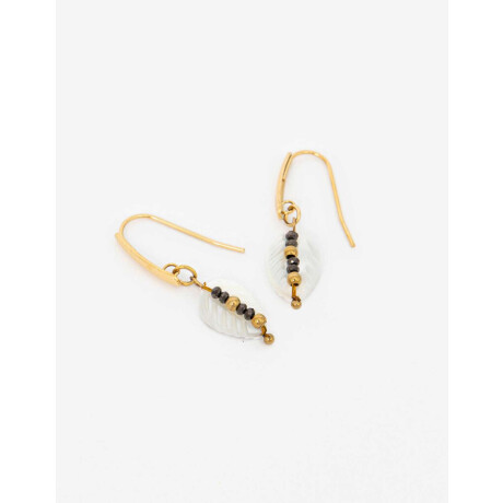 Aros Cortos Acero Con Nácar Dorado