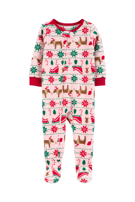 Pijama una pieza de micropolar con pie, diseño renos Sin color