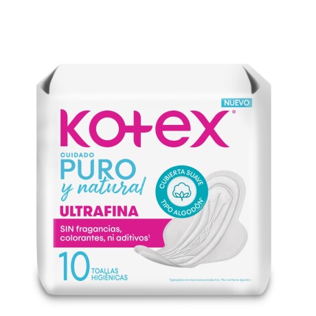 KOTEX TOALLAS CUIDADO PURO Y NATURAL ULTRAFINA 10 UNIDADES KOTEX TOALLAS CUIDADO PURO Y NATURAL ULTRAFINA 10 UNIDADES