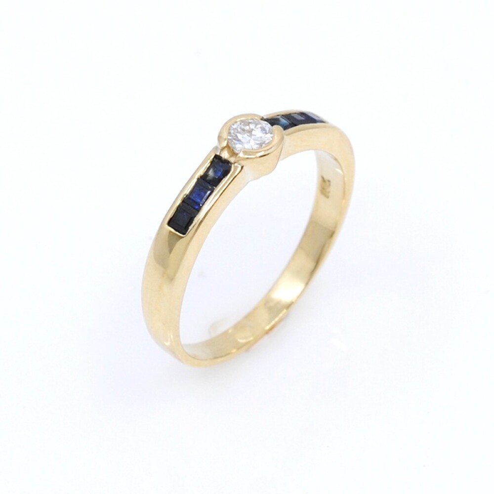 Anillo en oro 18k, brillante y zafiros carré Anillo en oro 18k, brillante y zafiros carré