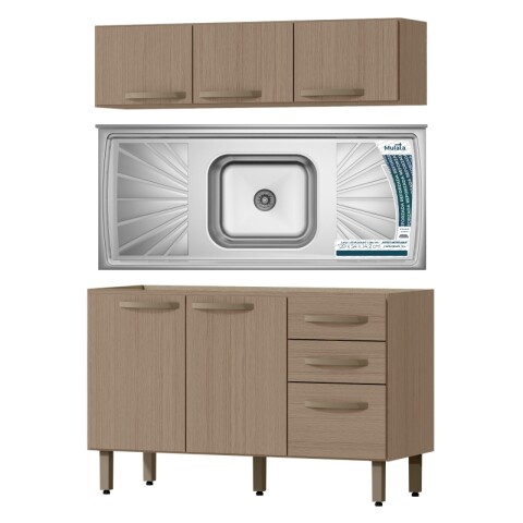 Combo de Cocina Bajo Mesada 3 Puertas 2 cajones + Pileta Reforzada con Hormigón Célular + Aéreo 3 Puertas Noce Combo de Cocina Bajo Mesada 3 Puertas 2 cajones + Pileta Reforzada con Hormigón Célular + Aéreo 3 Puertas Noce