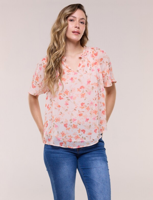 Blusa Flores Acuareladas CORAL/MULTI