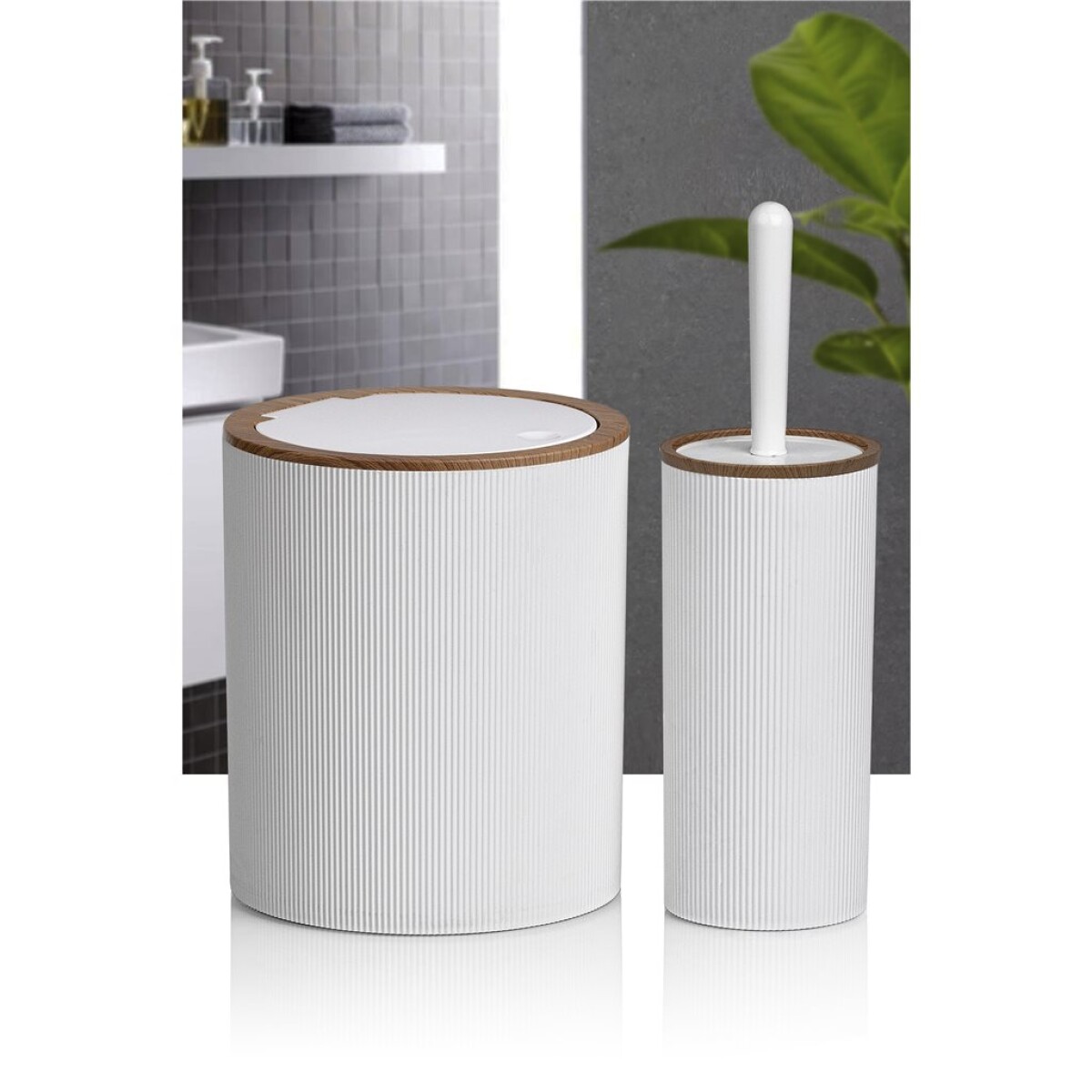 SET 2PCS BAÑO PP Y MADERA BLANCO 