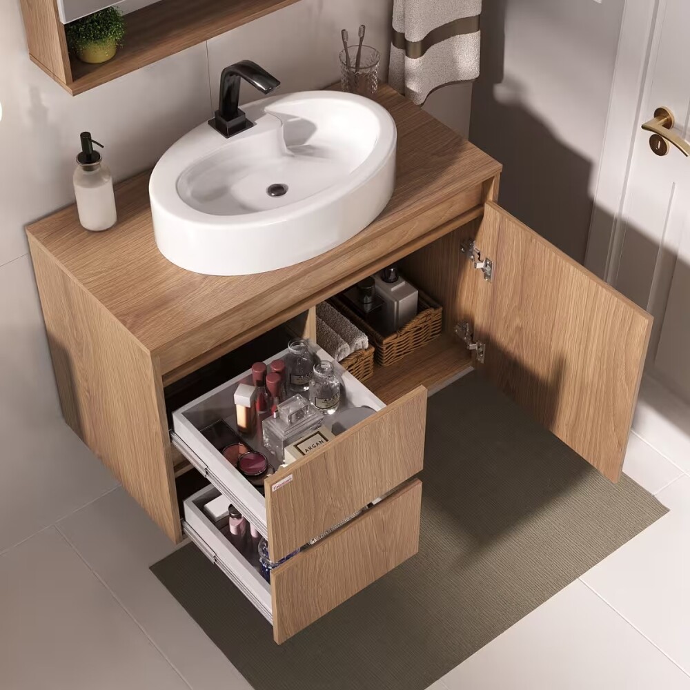 Mueble de baño suspendido Nicole catedral 78cm con Bacha de Loza Mueble De Baño Suspendido Nicole Catedral 78cm Con Bacha De Loza