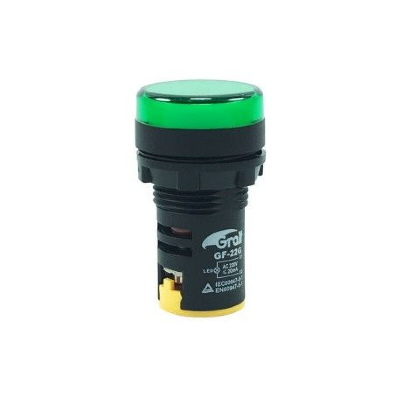 LUZ PILOTO LED VERDE 22MM 220V AC - GRALF LUZ PILOTO LED VERDE 22MM 220V AC - GRALF