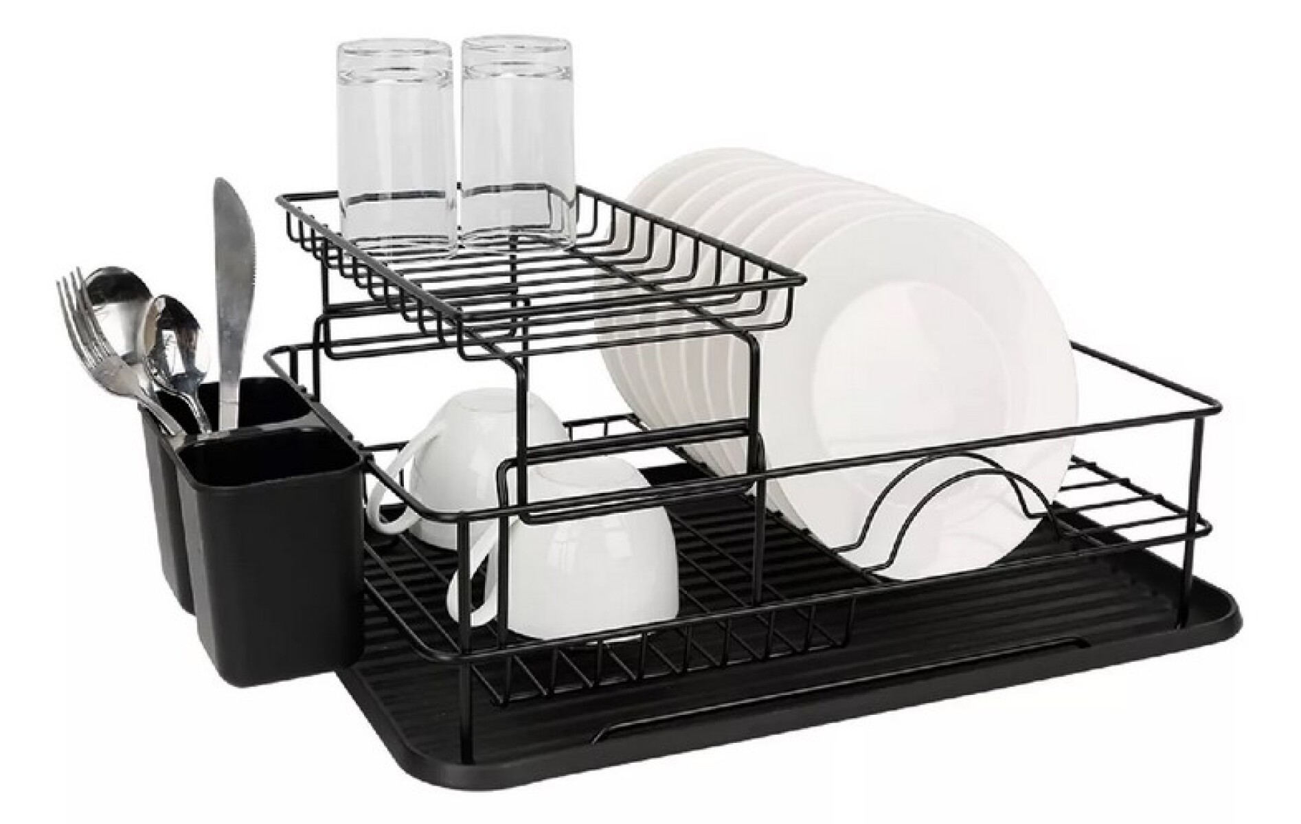 Escurridor de platos de metal 2 pisos - Negro 