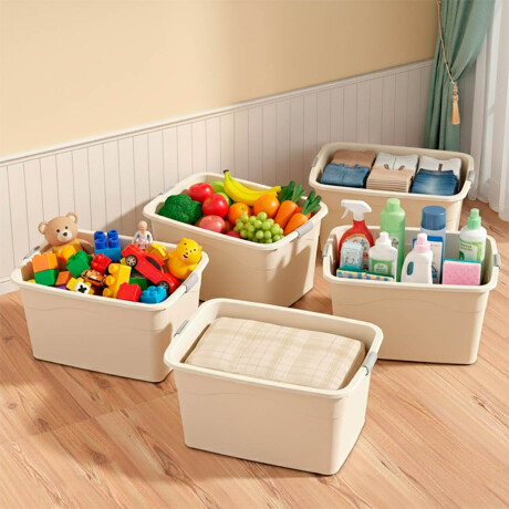 Set X5 Cajas Organizadoras Rigidas C/ Tapa 55x40x31cm Beige