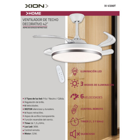Ventilador de techo 42". COLOR UNICO